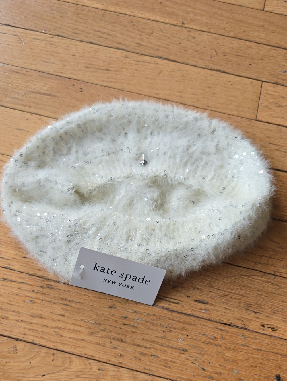 NWT*kate spade white Fuzzy Sequin Beret